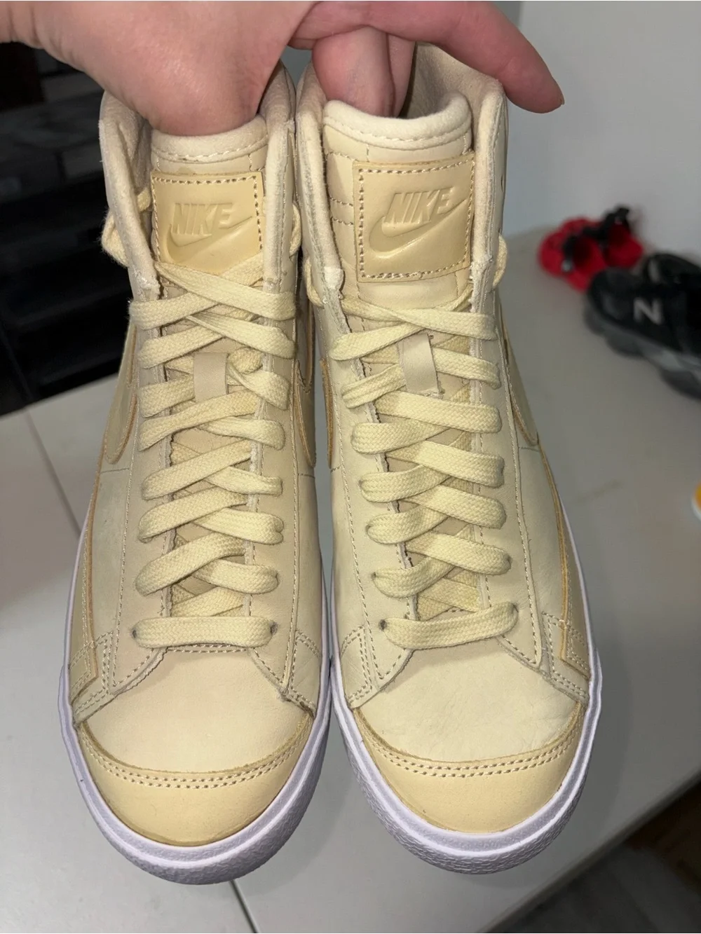 Nike Women’s High-Top Sneakers in Pale Yellow and White
